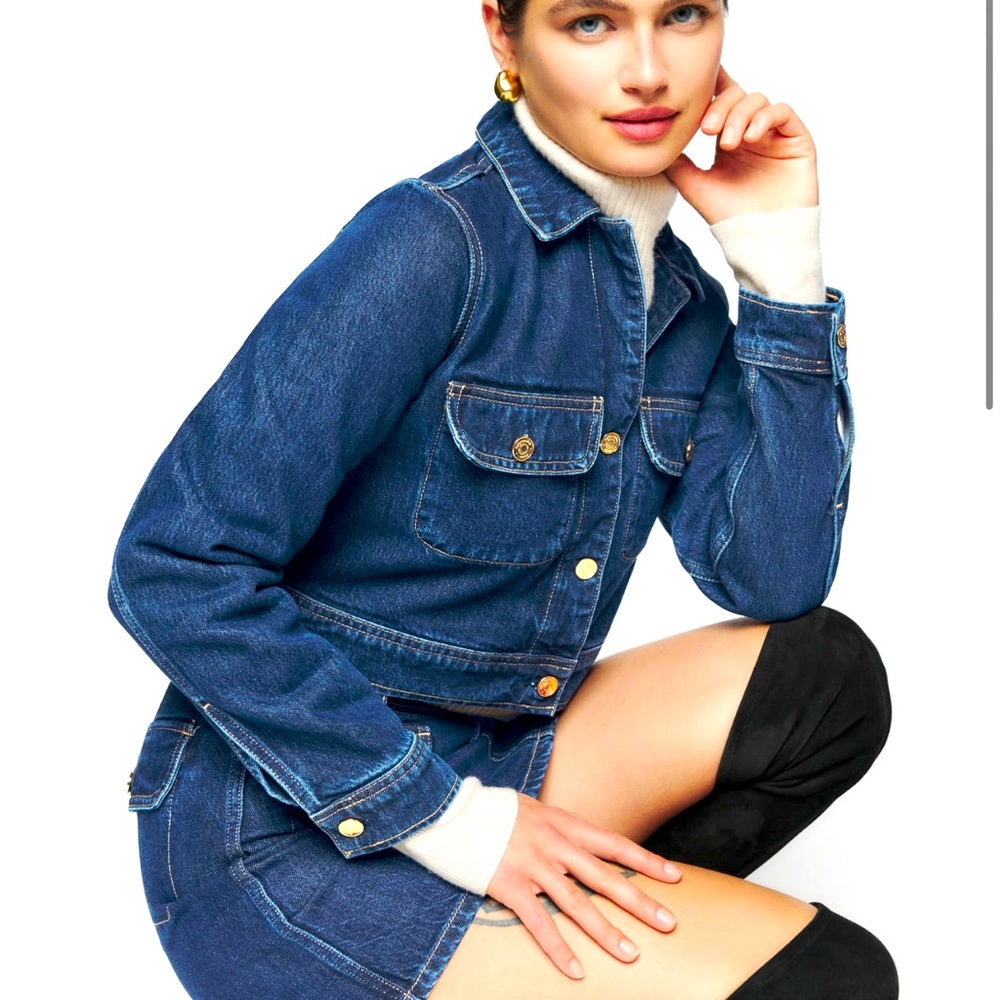 NWT - Reformation Marina Cropped Denim Jacket - Caspian - Sz XS